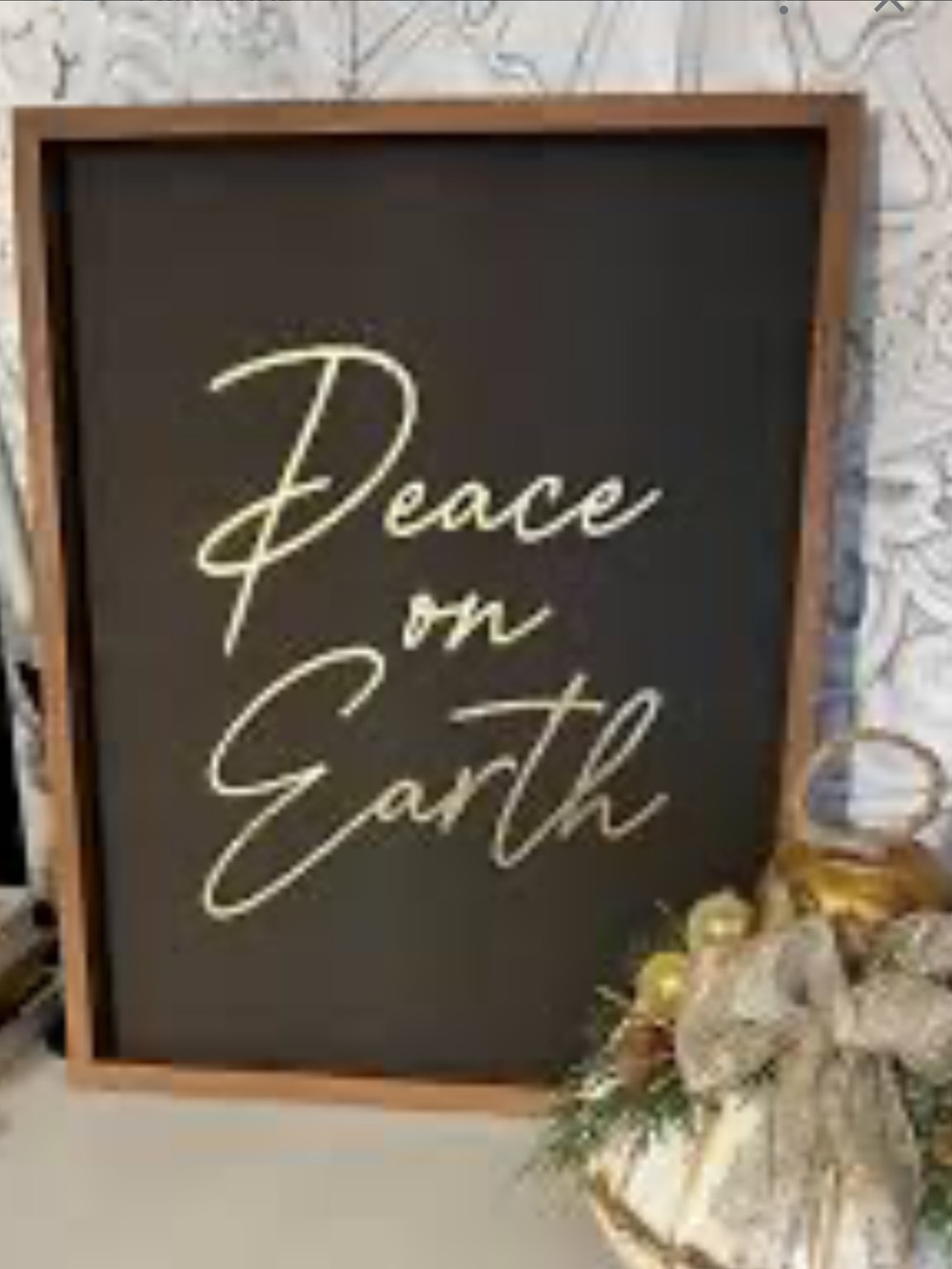 Peace on Earth Gold Foil Embellished‎ Holiday Wall Art Framed 16” x20” farmhouse